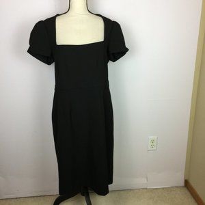 Allegory Sheath Dress Size 14 Womans Black Knit Square Neck Puff Sleeve Stretch
